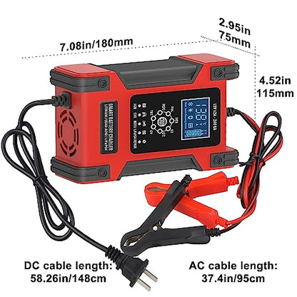 12V/12A 24V/6A Fully-Automatic Smart Battery Charger for LiFePO4 Lead-Acid AGM Wet Gel Battery, Trickle Charger Maintainer for ATV Motorcycle Marine