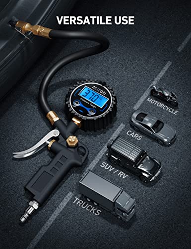 AstroAI Digital Tire Pressure Gauge with Inflator, 3-250 PSI Air Chuck & Compressor Accessories Heavy Duty with Quick Connect Coupler, 0.1 Display Resolution, 2Pack Standard - size: 2 Pack Standard, style: without case