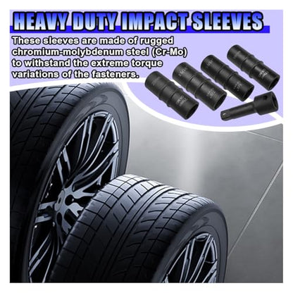 ZIMISI 1/2" Drive Impact Socket Set, 6-Point Nut Socket with 3 Inch Bar Extension, Corrosion-Resistant Cr-Mo Flip Sockets with Callouts, Double-Ended Thin Wall Lug Nut Extractor Set (4+1 Set) - size: 4+1 Set