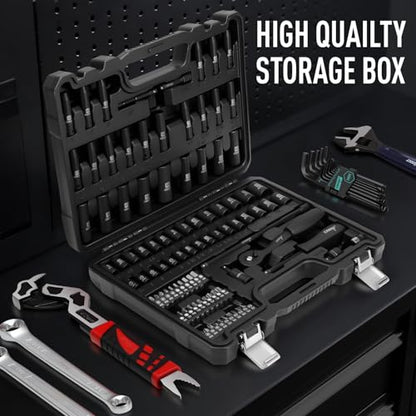 DISEN 94 PCS 1/4" Drive Impact Socket Set, Shallow & Deep Socket SAE(5/32"-9/16") & Metric(4-15mm), Torx Screwdriver Bit Set, 72T Ratchet Wrench Handle, CRV Tool Set with Adapter, Automotive Repair - style: 1/4" 94PCS