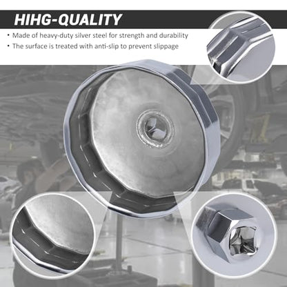 74mm 14Flutes Oil Filter Cap Wrench Removal Tool Socket Compatible with Mercedes Benz, Audi, Sprinter, VW, Porsche, Volkswagen, Mazda, Heavy-Duty Silver Alloy Steel - style: Alloy Steel