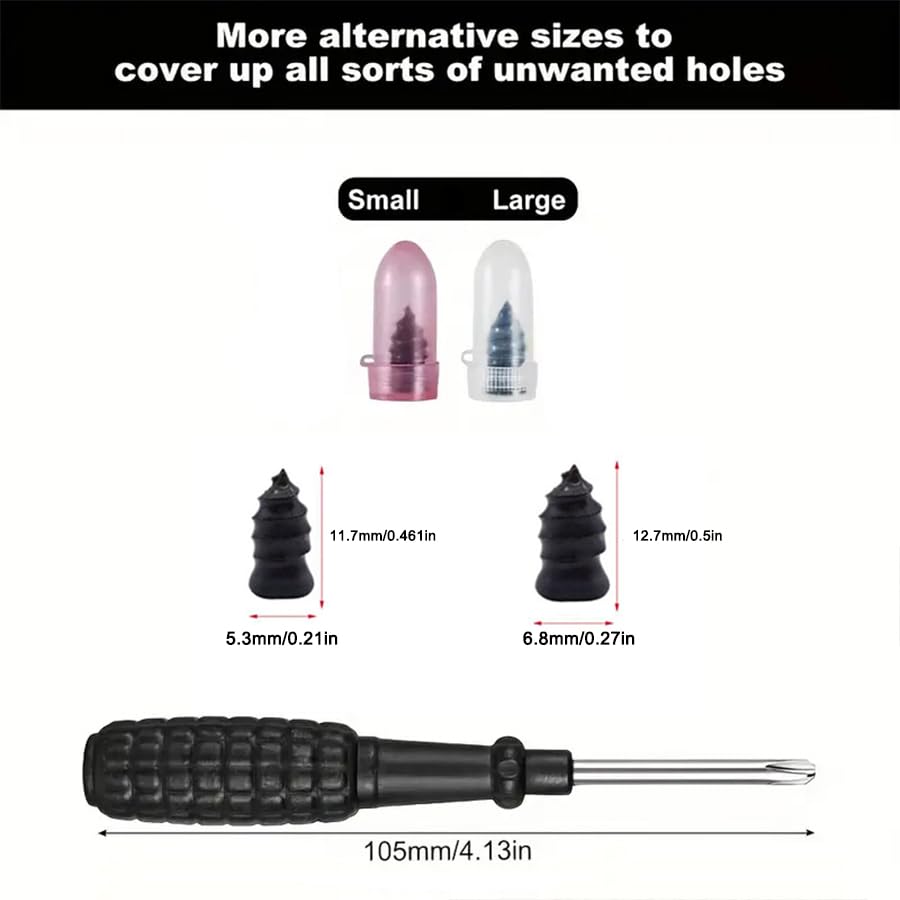 60 Pcs Tire Repair Nail Kit, 2 Sizes Spiral Rubber Screws with Screwdriver for Car Truck Motorcycle Tractor Tubeless Tire Puncture Quick Fix (30 Large + 30 Small)