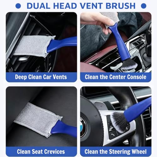 Riomh 9 Pcs Car Detailing Brushes Kit, Car Interior Cleaning Supplies with Cleaning Gel | car detailing brushes, cleaning gel & microfiber cleaning cloth, Safe for leather, vents, dash. Ideal for truck, auto, RV