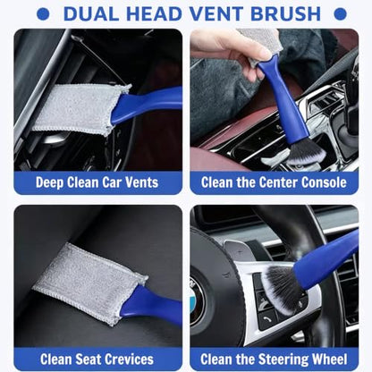 Riomh 9 Pcs Car Detailing Brushes Kit, Car Interior Cleaning Supplies with Cleaning Gel | car detailing brushes, cleaning gel & microfiber cleaning cloth, Safe for leather, vents, dash. Ideal for truck, auto, RV