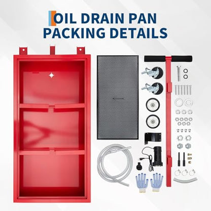 Oil Drain Pan 20 Gallon Oil Drain Tank,76L Low Profile Oil Drain Pan,Oil Catch Pans for Changing Oil,Foldable Hand, with 110V Electric Pump,Hose, Swivel Casters for Car, SUV, Trucks Oil Draining
