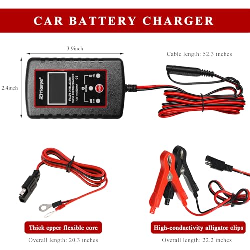 Car Battery Charger, 6V/12V Smart Pulse Battery Repair & Desulfator with ASE Adapter Cable, Intelligent Automatic Trickle Charger Maintainer for Car Truck Motorcycle Marine