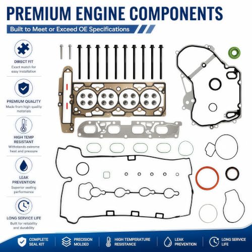 2.4L Head Gasket Set Bolts Fit For Chevy Equinox Malibu 2010-2017 | Fit For Chevy Equinox Malibu Captiva Sport GMC Terrain Fit For Buick Regal Lacrosse Timing Cover Gasket 12637166 HS26466PT - size: Gasket set GM LAF 2.4L