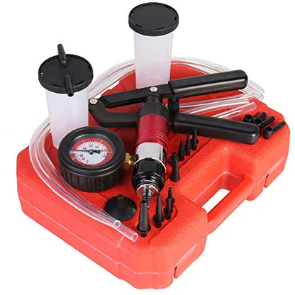 MOSTPLUS 21pcs Hand Held Vacuum Pump Tester & Brake Bleeder Kit with Adapters and 2 Reservoir Bottles Automotive Brake for Automotive, Gauge Adapters