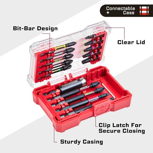 Geinxurn 40Pieces Impact Screwdriver Bits Set, Magnetic S2 Steel Phillips/Square/Torx Insert Power Bits Tips,Impact Bit Holder with Storage Box Case - style: 40pcs-Rd/Pk