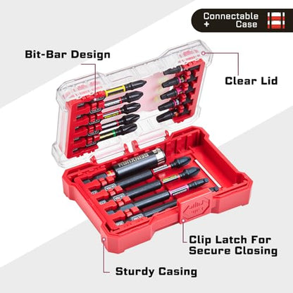 Geinxurn 40Pieces Impact Screwdriver Bits Set, Magnetic S2 Steel Phillips/Square/Torx Insert Power Bits Tips,Impact Bit Holder with Storage Box Case - style: 40pcs-Rd/Pk