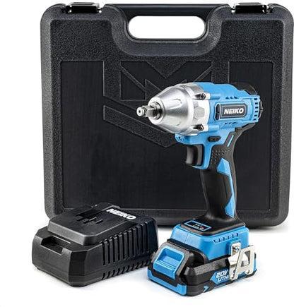 NEIKO 10880A 3/8-Inch-Drive Brushless Cordless Impact Wrench, 20-Volt Compact Impact Wrench with Lithium-Ion Charging Battery, Includes Fast Charger, 3/8 Impact Gun, 3/8 Impact Wrench, Impact Driver - style: 3/8" Brushless Impact Wrench