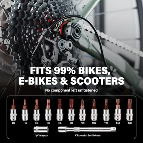 14-Piece 1/4" Drive Click Torque Wrench Set, 5-25Nm | ±3% Accuracy, Master Kit with 11 CR-V Bits (H2-H8/T20-T40/PH1-PH2), 4" Extension & Adapter, 72-Tooth Head, For Bicycle Repair - size: 14pcs 1/4"