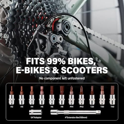 14-Piece 1/4" Drive Click Torque Wrench Set, 5-25Nm | ±3% Accuracy, Master Kit with 11 CR-V Bits (H2-H8/T20-T40/PH1-PH2), 4" Extension & Adapter, 72-Tooth Head, For Bicycle Repair - size: 14pcs 1/4"