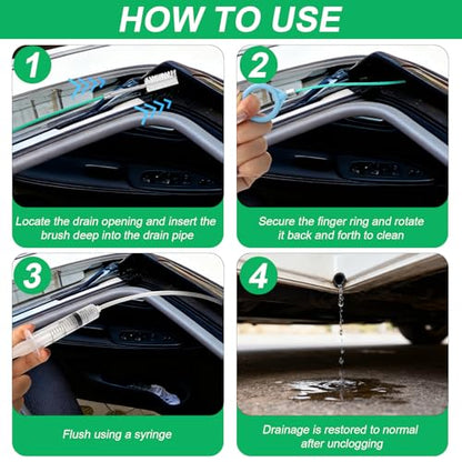 XANGNIER Car Sunroof Drain Cleaning Tool Kit,7 Pcs | 118in Extra Long Flexible Auto Sun Roof Drain Hole Unclogger Cleaner Tool with Tube Cleaner Brush Syringe Hose Cleaning Set - color: Multicolor1