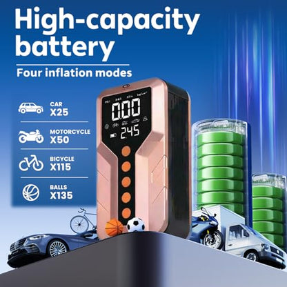 Jump Starter with Air Compressor for All-Terrain Vehicles, Light Pink, Lithium Ion, 12 Volts, 6000 Amps - color: Rose Gold