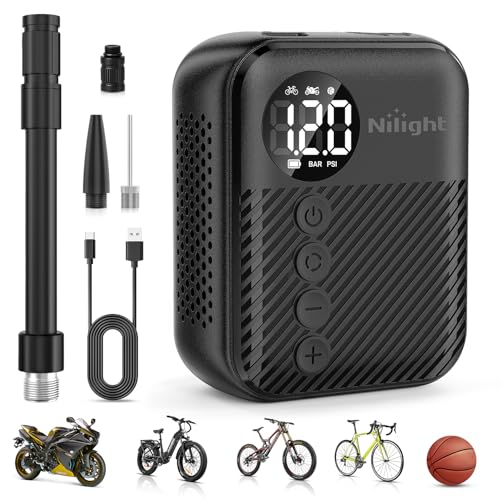 Nilight Mini Bike Pump with Gauge Fast Inflate Tiny Bicycle Air Pump Portable Air Inflator 150PSI with Presta and Schrader Valve for Road Mountain Bike E-Bike Motorcycle Ball - color: Mini Bike Pump