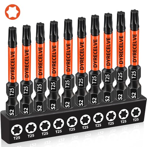 10-Pack T25 Torx Bits for Impact Driver, T-25 Torx/Star Bit Set 2'' Long, Magnetic Torque Head, Premium S2 Alloy Steel, 1/4'' Hex-Shank for Professional & DIY Use - size: 10pcs T-25 Torx Bit