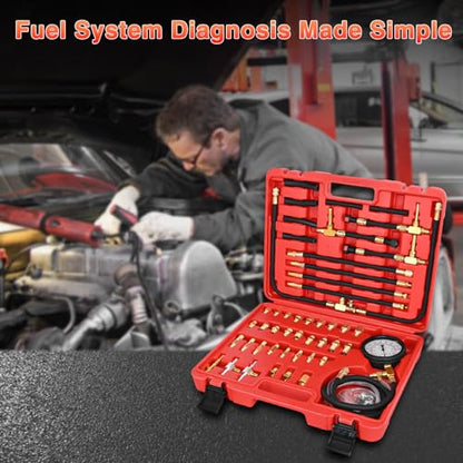 GOOACC Fuel Injection Pressure Tester Kit - 0-140PSI Fuel Pressure Gauge with 6.30 7.89 9.49 Fuel Line Fittings, Gasoline Engine Diagnostic Tool for Car Truck SUV ATV