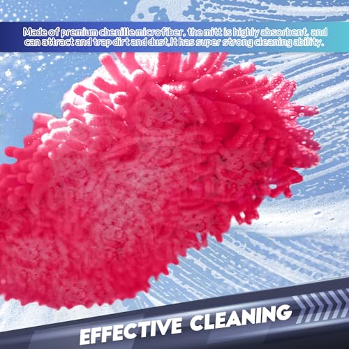 wuyaoyao 2PCS Car Wash Mitt, 10.14"×7.12" Chenille Microfiber Car Wash Mitts, Scratch-Free & Lint-Free, Absorbent Double Sided Clean Glove for Cars Cleaning, Auto Cleaning Supplies (Pink) - color: Pink
