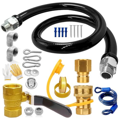 1675KIT48 Commercial Gas Hose Connector Kit, 48" Mobile Gas Line kit with 3/4" Quick Disconnect, Full Port Gas Valve & Flex Hose, Quick Connect Safety System for Commercial Kitchen Equipment