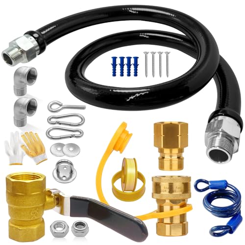 1675KIT48 Commercial Gas Hose Connector Kit, 48" Mobile Gas Line kit with 3/4" Quick Disconnect, Full Port Gas Valve & Flex Hose, Quick Connect Safety System for Commercial Kitchen Equipment