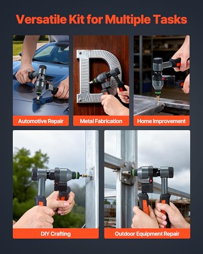 VEVOR Rivet Nut Tool Kit, 9-Inch Ratchet Rivnut Tool Kit, with 10 Mandrels and 100 Nuts, Metric and SAE Size M5, M6, M8, M10, M12, 8-32, 10-24, 1/4-20, 5/16-18, 3/8-16 UNC, with a Rugged Carrying Case - size: 9"-RATCHET, style: RIVET NUT TOOL