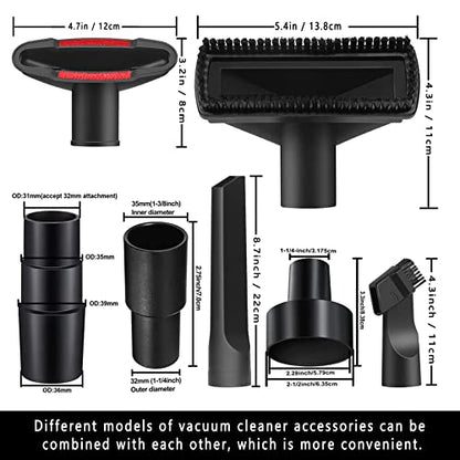 12Pcs Universal Vacuum Attachment Professional Shop Vac Accessories Wet Dry Vacuum Hose Adapter with Hair Brush Extension Wand Flexible Crevice Tool fit 2 1/2" to 1 1/4" and 1 7/8" to 1" Vacuum Hose