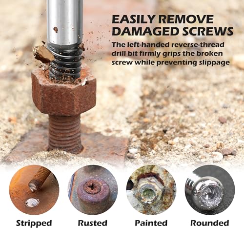 5-Piece Spiral Screw Extractor Set, Left Hand Drill Bit Tool for Removing Broken Studs, Bolts & Screws, Easy Out Damaged Fastener Removal Kit - size: 5PCS