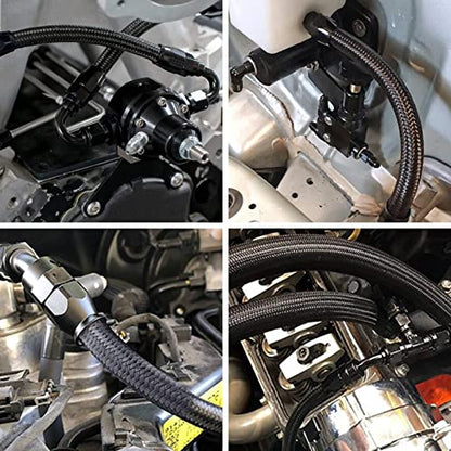 6AN 10FT PTFE Fuel Line Fitting Kit, E85 Nylon Stainless Steel Braided Oil/Gas/Fuel Hose End Fitting Hose with 10PCS Aluminum Swivel Fuel Hose Fitting Adapter Kit - Black - color: Black, size: 6AN Fuel Line Kit PTFE E85 Hose 10FT