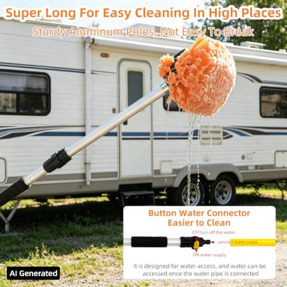 70" Car Wash Brush with Long Handle, 12-Inch Flow-Thru Soft Bristle Car Washing Brush, Wheel Brush, Microfiber Cleaning Mop, Mitt, Window Squeegee, Interior Cleaning Kit, Bag, for Car SUV Truck RV