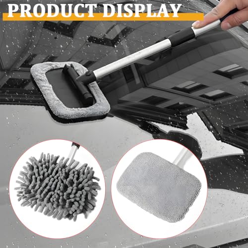 BESULEN Car Windshield Cleaning Tool, Extendable Handle Vehicle Window Cleaning Kit with 3 Reusable Pads, Automotive Interior & Exterior Windscreen Cleaner, Universal for SUV RV Truck (Rectangle) - size: Rectangle