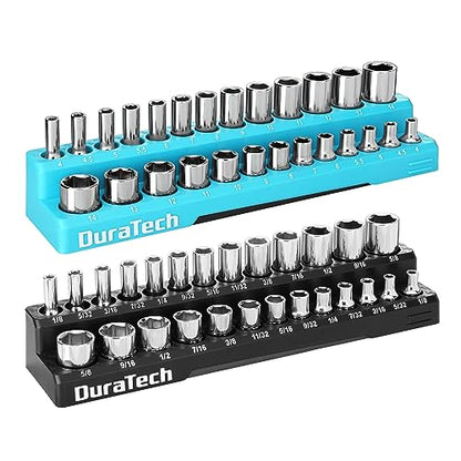 DURATECH Magnetic Socket Organizer Set, 1/4" SAE & Metric Socket Holders | Socket Trays, Tool Box, Tool Cart Organizer, Standard & Deep Sockets Organizer, Carbon Fiber, Prevent Scratching, 52-holder - size: 2pc 1/4" Metric&SAE