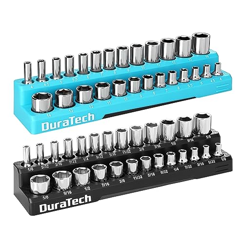 DURATECH Magnetic Socket Organizer Set, 1/4" SAE & Metric Socket Holders | Socket Trays, Tool Box, Tool Cart Organizer, Standard & Deep Sockets Organizer, Carbon Fiber, Prevent Scratching, 52-holder - size: 2pc 1/4" Metric&SAE