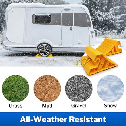ROBLOCK 2 Pack Wheel Chocks for RV Trailer, Wider Lightweight Wheel Stops with Rope, Yellow Non-Slip Wheel Chocks for Travel Trailers, RV Accessories | Wider, Non-Slip, Lightweight