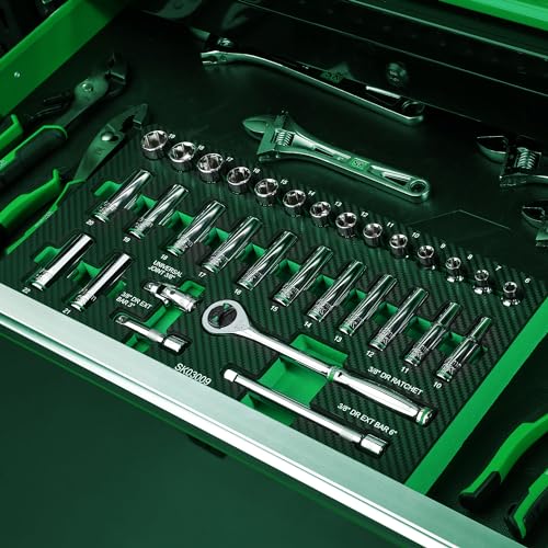 SK 3/8" Drive Socket Set with 160-P Ratchet, Metric, CR-V Steel | 31-Piece Sockets, SuperKrome Finish, Heat Treated, with EVA Foam Tool Organizer - size: Metric