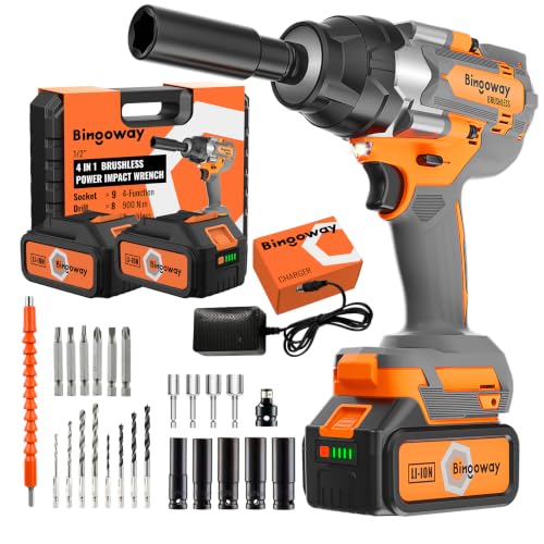 1/2" Brushless Cordless Impact Wrench, 900N.m High Torque 21V Electric Impact Gun Kit with 2x4.0Ah Batteries, 4-in-1 Power Tool, 5 Sockets, LED for Car Tires, Lug Nuts & Home DIY - color: Gray