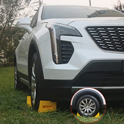 Wheel Chocks, Rubber Wheel Chock with Curved, Durable, Non-Slip, Solid Trailer Wheel Chocks for Boat Trailers, RV, Truck, Camper, 30000lbs (Yellow) - color: YELLOW