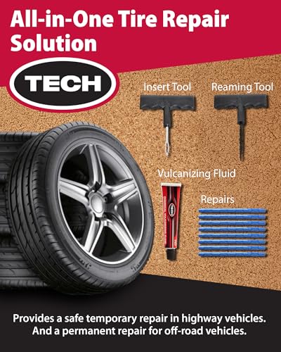 TECH PermaCure Self-Vulcanizing Tire Repair Kit - Includes Reaming Tool, Insert Tool, PermaCure Plugs & Vulcanizing Fluid – Permanent Repair for ATV, Dirt Bikes, Trailers, Lawn Mowers & Tubeless Tires