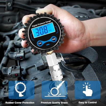 BETOOLL 8pcs Compression Tester Automotive - Digital Compression Gauge 0-300PSI for Petrol Engine Cylinder Compression Tester Tool Kit with Adapters & Hose - color: Black