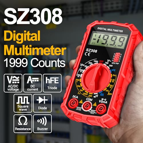 ANENG Multimeter,SZ308 DC AC Volt Meter,Ohm Digital Multimeter Tester,Measures Voltage,Current,Resistance,Continuity,Diodes, Electrical Tester for Househould Tools,Automotive Battery Test(Red) - style: SZ308 Red (With 16-piece test set)
