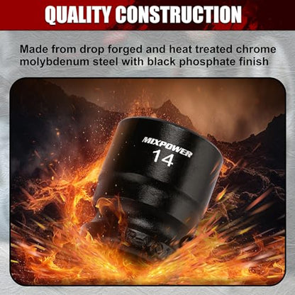 MIXPOWER 15-Piece 3/8" Drive Stubby Impact Socket,CR-MO,8-22mm,6-Point,Metric,Radius Corner Design, Axle Nut Impact Grade Socket for Easy Removal - size: 3/8" Drive / Metric Set