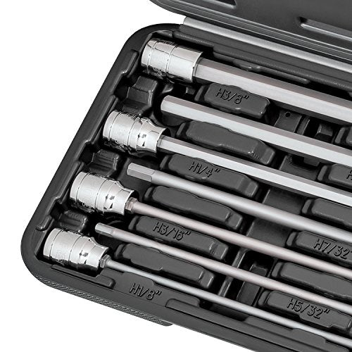 CARBYNE 7-Piece SAE Extra Long Hex (Allen) Bit Socket Set, 1/8 in. to 3/8 in., 3/8 in. Drive, S2 Steel Bits, CrV Sockets, 6.1 in. Overall Length for Deep-Reach Access, Durable Storage Case - style: SAE Hex