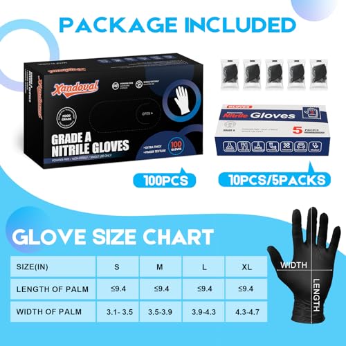 5 Mil Black Nitrile Gloves Disposable with 5 Bonus Travel Packs - Durable Food Safe Hand Protection for Kitchen Cooking, BBQ, Cleaning & Pet Care - Latex Free, Powder Free & Textured, Medium - color: Black of 110pcs, size: Medium