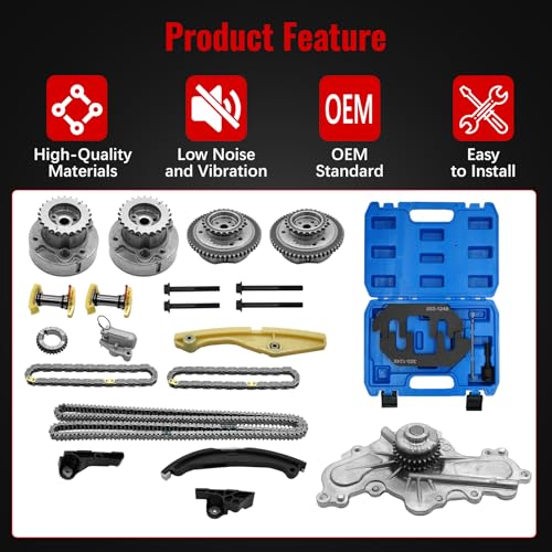 90738S Timing Chain Kit with Water Pump Fit for Ford Explorer Edge Taurus 3.5 3.7, for Lincoln MKX MKZ 3.5L 3.7L 2011-2017, Camshaft Holding Tool with Timing Alignment Holder Tool