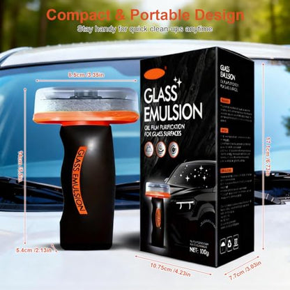Glass Oil Film Remover for Car, Automotive Oil Film Cleaning Brush for Car Windshields and Windows, Removes Oil Film & Smudges, Improve Windshield Clarity and Visibility for Safe Driving (100ml)
