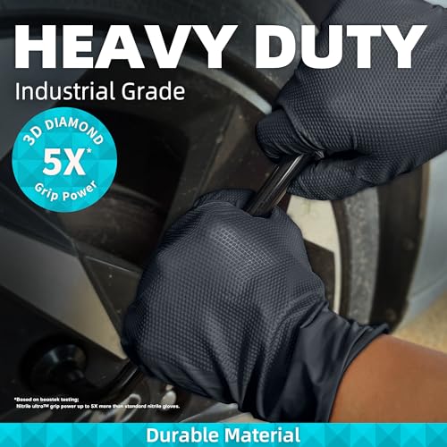 BEASTEK Nitrile Disposable Gloves, 8Mil Latex & Powder Free Chemical Resistant Heavy Duty Food Safe Diamond Glove Black 50Pcs - color: X-large (Black)