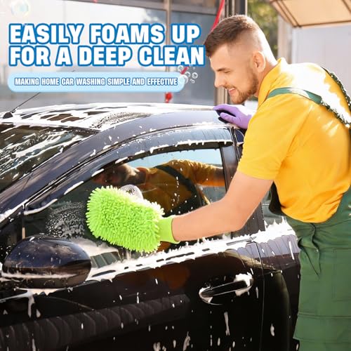 24 Pack Car Wash Mitt Bulk Microfiber, 10'' x 8'' Chenille Car Wash Mitt Gloves, Scratch Free Double Sided No Lint No Marks for Truck SUV and All Vehicle Surfaces (4 Colors) - color: 4 Colors