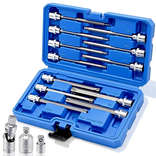 RIZOM 15-Piece 3/8" Drive Extra Long Torx Bit Socket Set, T10-T60 Star Bit Socket Set, CR-V and S2 Steel