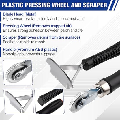34PCS Tire Repair Patch Tools Tungsten Buffing Wheel, Tire Patch Roller with Twist Drill Bits for Vehicle Inner Liner Scraper, Roller for Car Motorcycle Bike Tractors Grinding