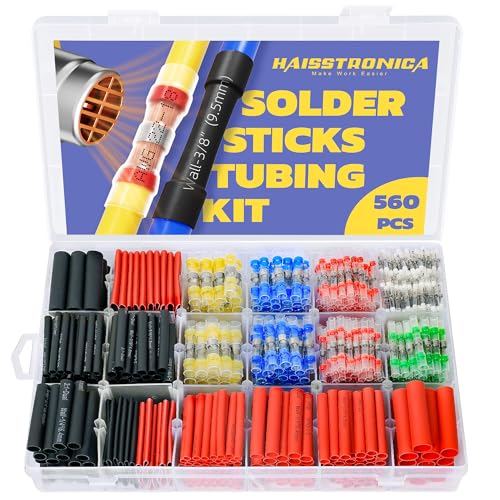 haisstronica 560PCS Solder Seal Wire Connectors with Heat Shrink Tubing Kit - Solder Sticks Wire Terminals Waterproof Electrical Connectors and 3:1 Shrinking Tube for Marine,Automotive,Wiring Projects - size: 560 PCS